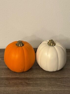Set of Two Decorative Pumpkins - Orange & White